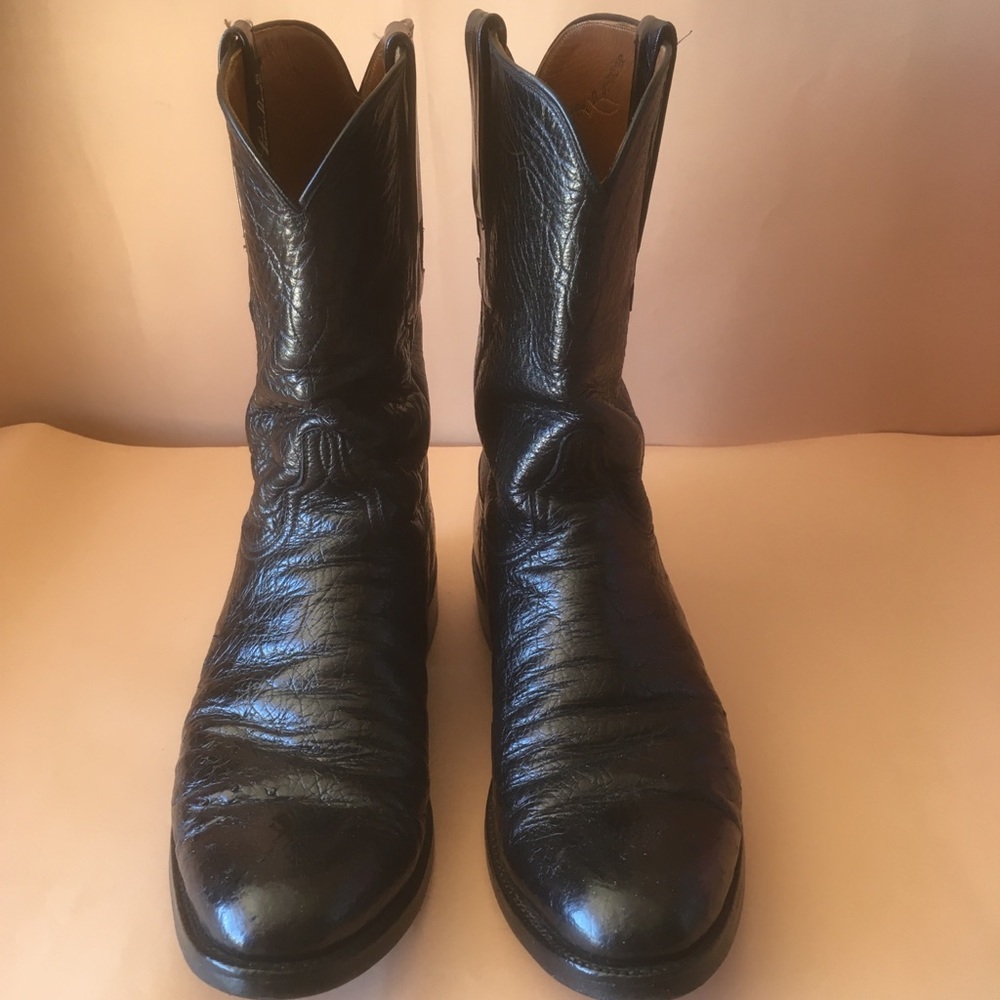 Lucchese Classic Smooth Ostrich Ropers Black 10.5B